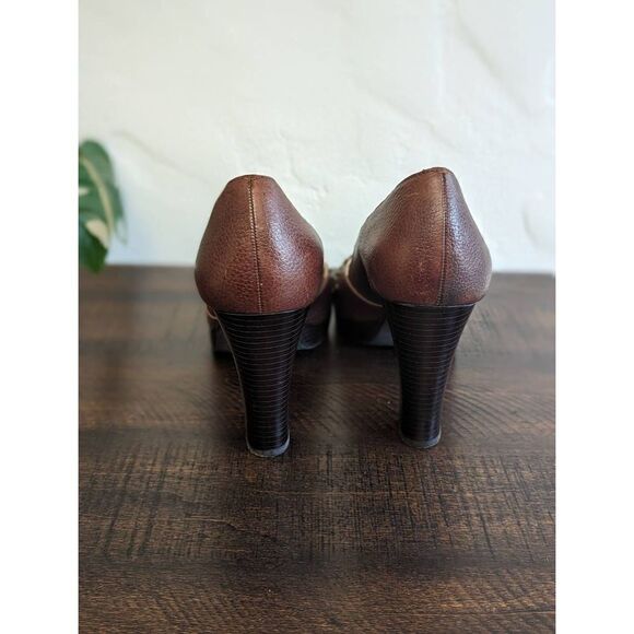 Franco Sarto Women's Brown Leather Metal Studded Peep Toe Heels - Size 10 - Picture 4 of 9